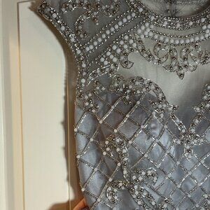 Pewter Privé Gown With Beaded Top And Flowy Chiffon Bottom